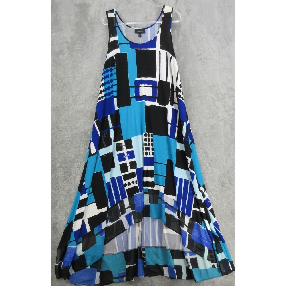 Lane Bryant Dress Womens 14/16 Abstract Geometric Sleeveless High Low Maxi Blue